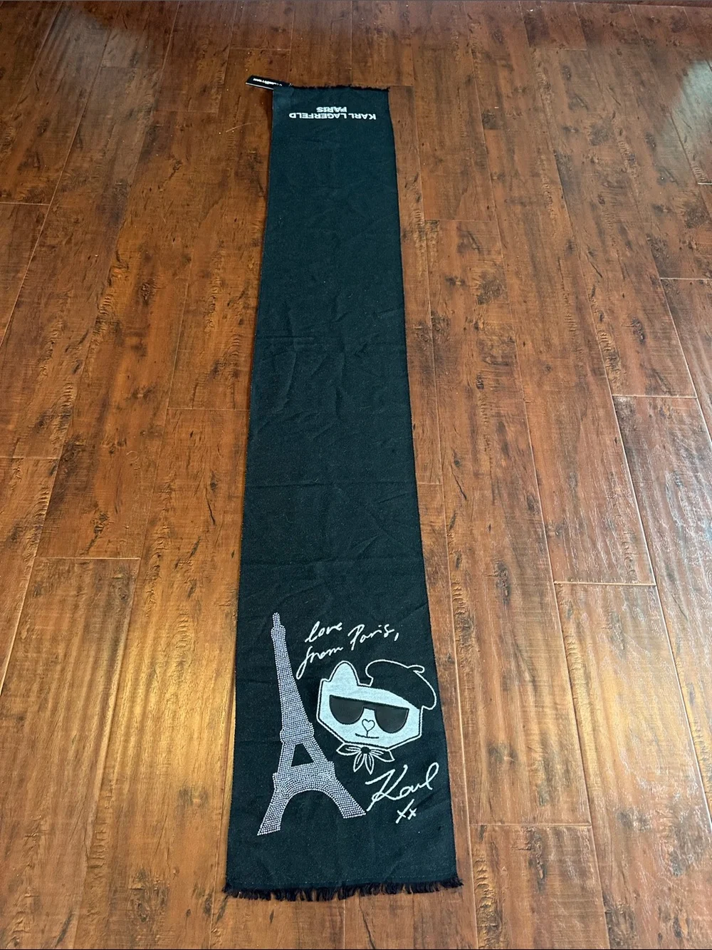 Karl Lagerfeld Black & Silver Logo Paris Scarf - Picture 6 of 6